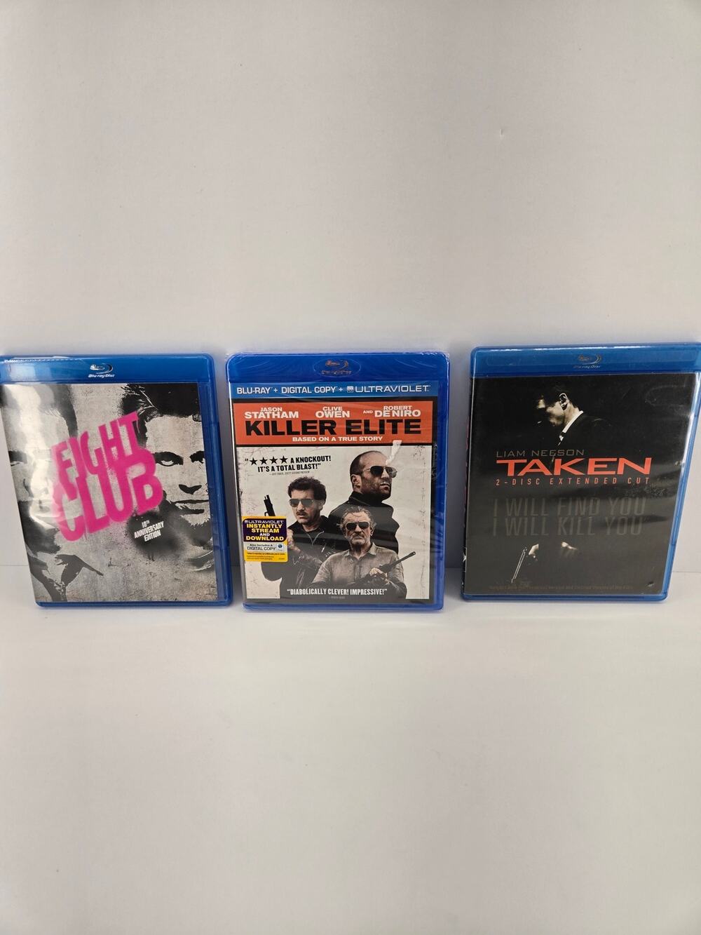 3 Action Blu-Ray Movie Bundle | Fight Club | Taken | Killer Elite (Sealed)